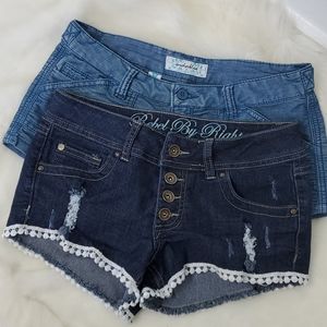 Bundle two pairs girl junior denim distressed shorts size 3